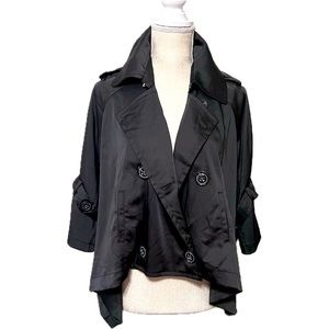NWT Black Satin Cropped Trench Swing Jacket Size Small